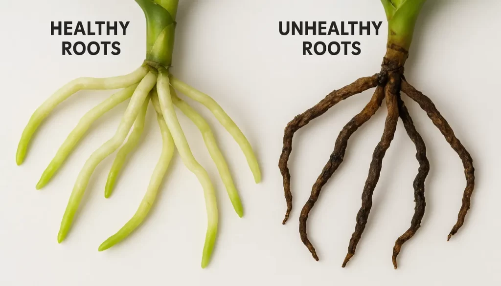 Orchid healthy vs unhealthy root